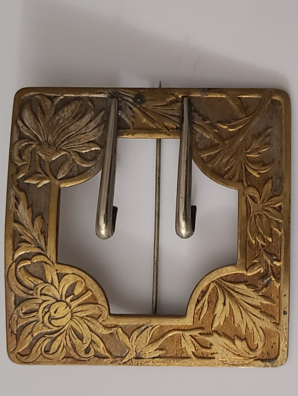 Antique Victorian Brooch Sash Belt Scarf Buckle Brass Art Nouveau Estate Floral